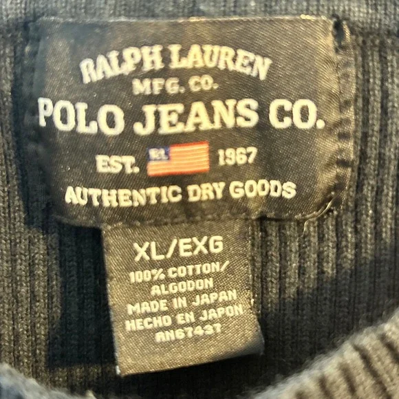 Ralph Lauren Polo Jeans Mens XL Black Ribbed Cotton Crewneck Sweater Flag Logo - Picture 8 of 8